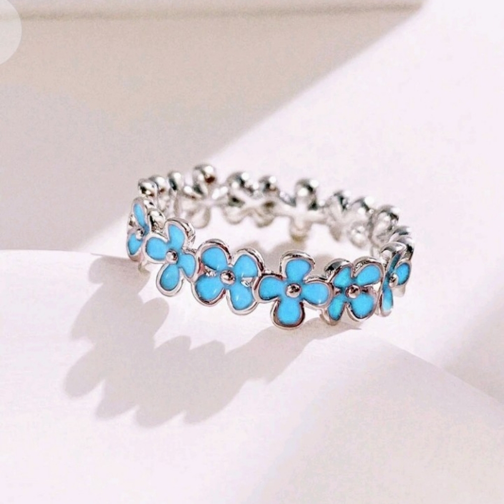 Flowers Sterling Silver Ring - Size 7 & 8 (PINK, BLUE & PURPLE) - Picture 13 of 16